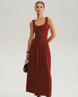 Red U Neck A-Line Sleeveless Sweater Dress - Threadford