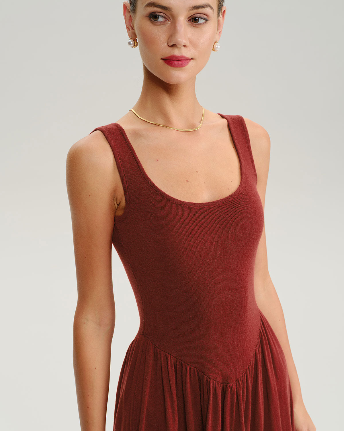 Red U Neck A-Line Sleeveless Sweater Dress - Threadford