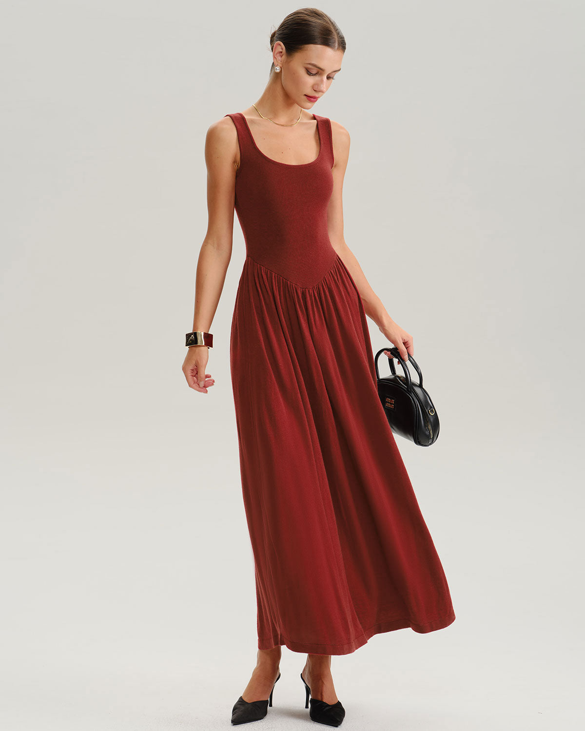 Red U Neck A-Line Sleeveless Sweater Dress - Threadford