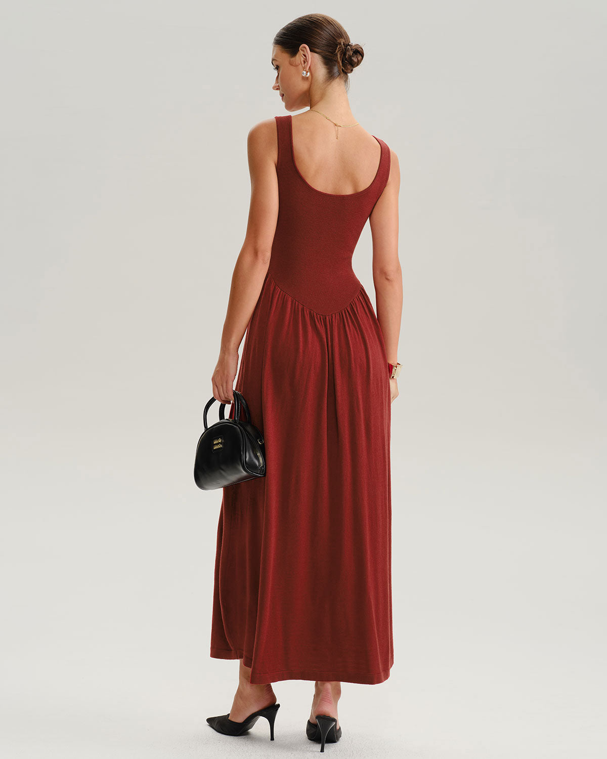 Red U Neck A-Line Sleeveless Sweater Dress - Threadford