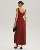 Red U Neck A-Line Sleeveless Sweater Dress - Threadford