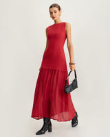 Red Ribbed Knit Sleeveless Maxi Dress - Threadford