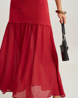 Red Ribbed Knit Sleeveless Maxi Dress - Threadford