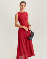 Red Ribbed Knit Sleeveless Maxi Dress - Threadford