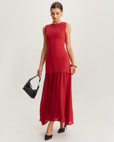 Red Ribbed Knit Sleeveless Maxi Dress - Threadford