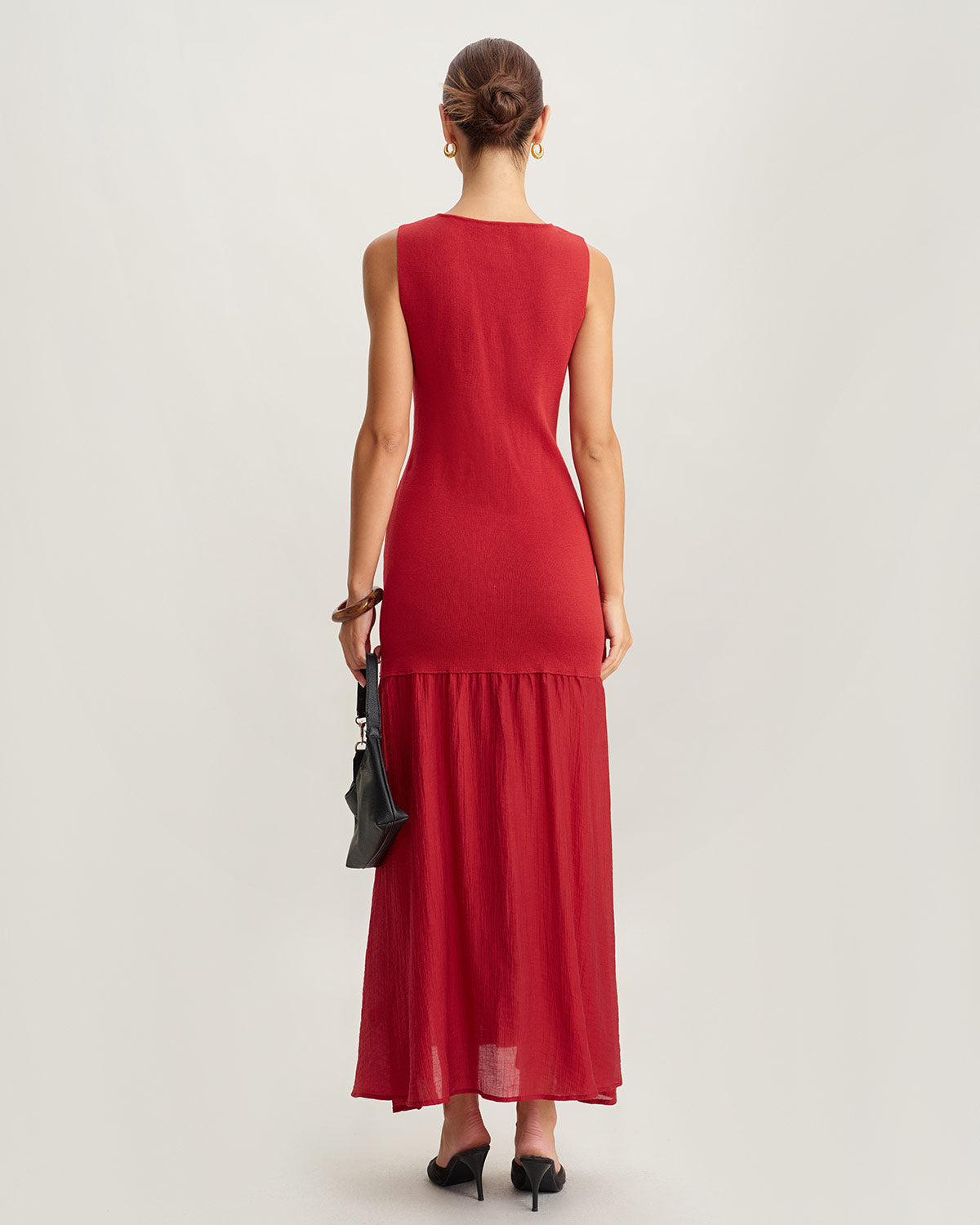Red Ribbed Knit Sleeveless Maxi Dress - Threadford