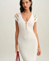 White Crochet Bodycon Sweater Dress - Threadford