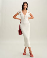 White Crochet Bodycon Sweater Dress - Threadford