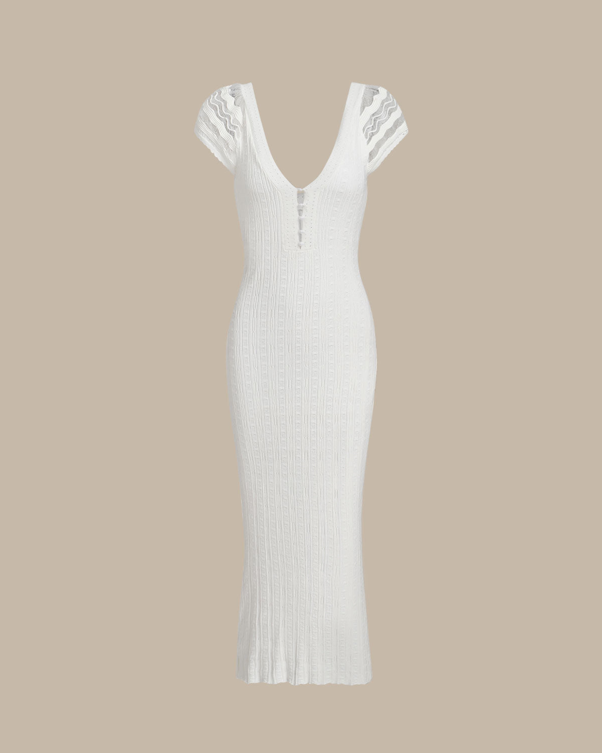 White Crochet Bodycon Sweater Dress - Threadford