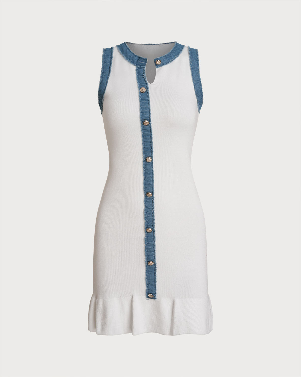 White Contrast Bodycon Sleeveless Sweater Dress - Threadford