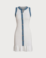 White Contrast Bodycon Sleeveless Sweater Dress - Threadford