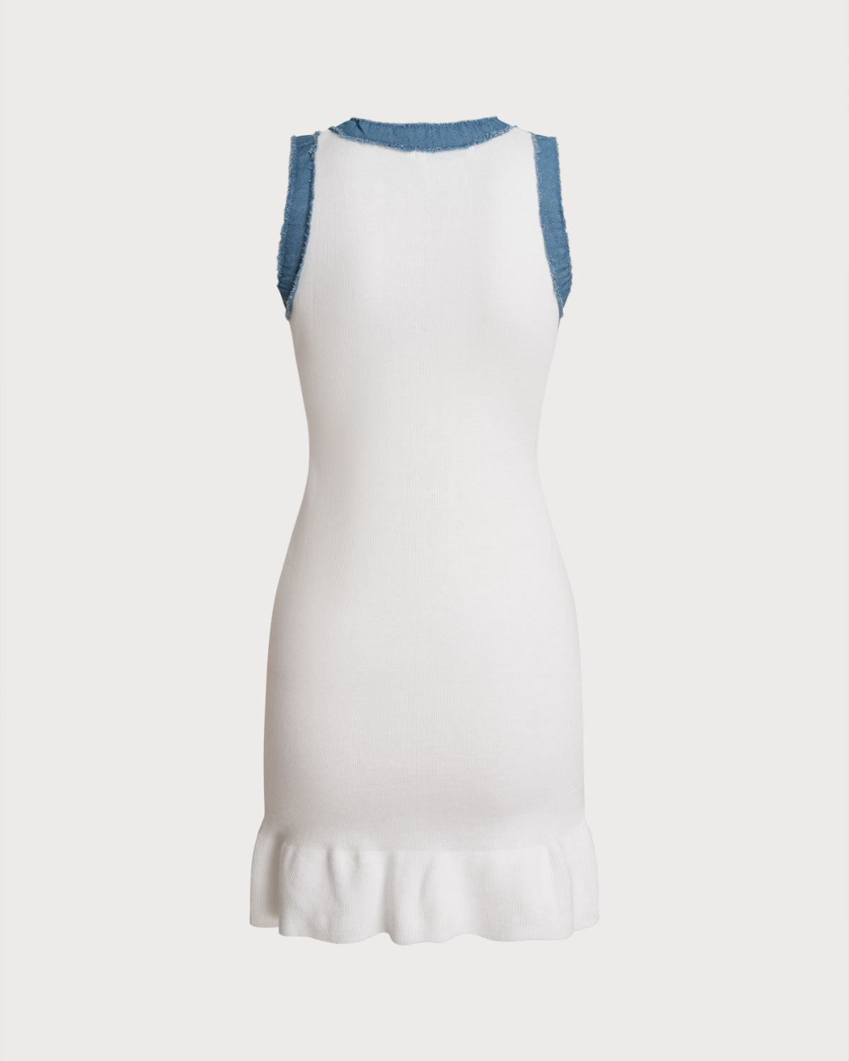 White Contrast Bodycon Sleeveless Sweater Dress - Threadford