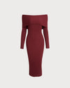 Red Off The Shoulder Bodycon Sweater Dress - Threadford