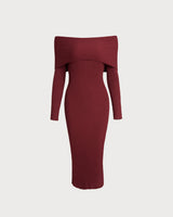 Red Off The Shoulder Bodycon Sweater Dress - Threadford