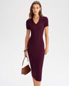 Wine Red Bodycon High Stretch Sweater Dress - Threadford