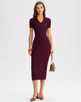 Wine Red Bodycon High Stretch Sweater Dress - Threadford
