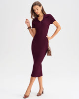 Wine Red Bodycon High Stretch Sweater Dress - Threadford