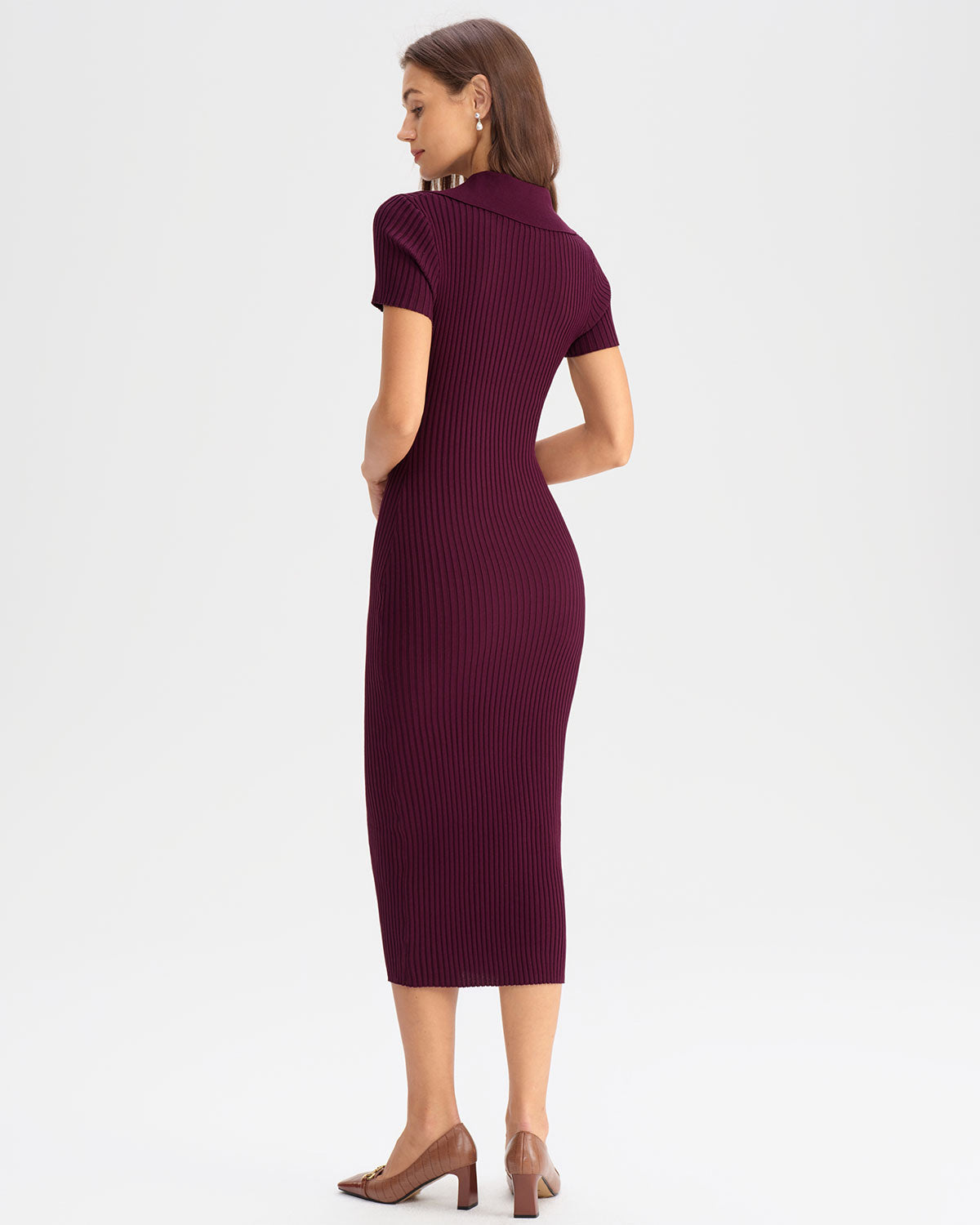 Wine Red Bodycon High Stretch Sweater Dress - Threadford