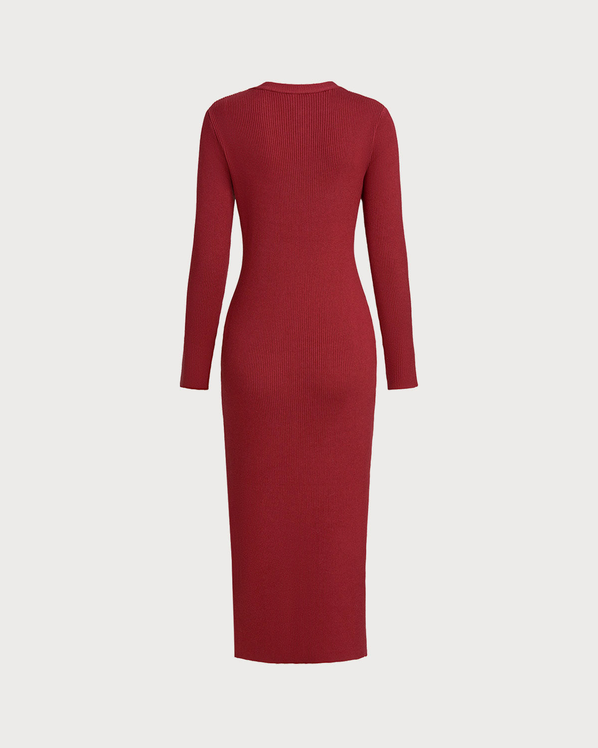 Wine Red V Neck Button Sweater Dress - Threadford