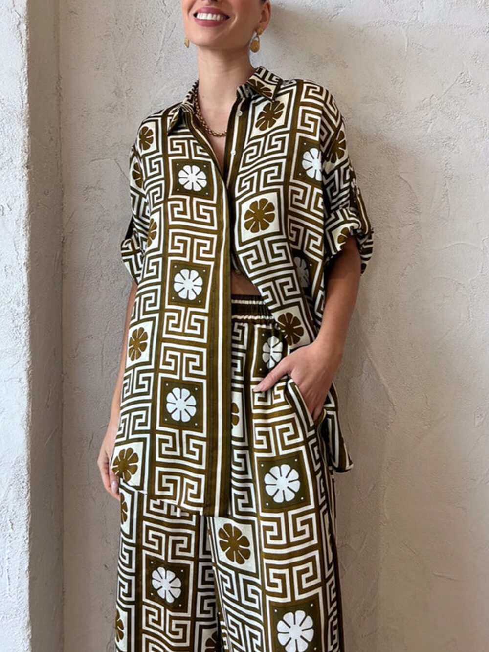 Unique Pattern Print Loose Shirt - Threadford