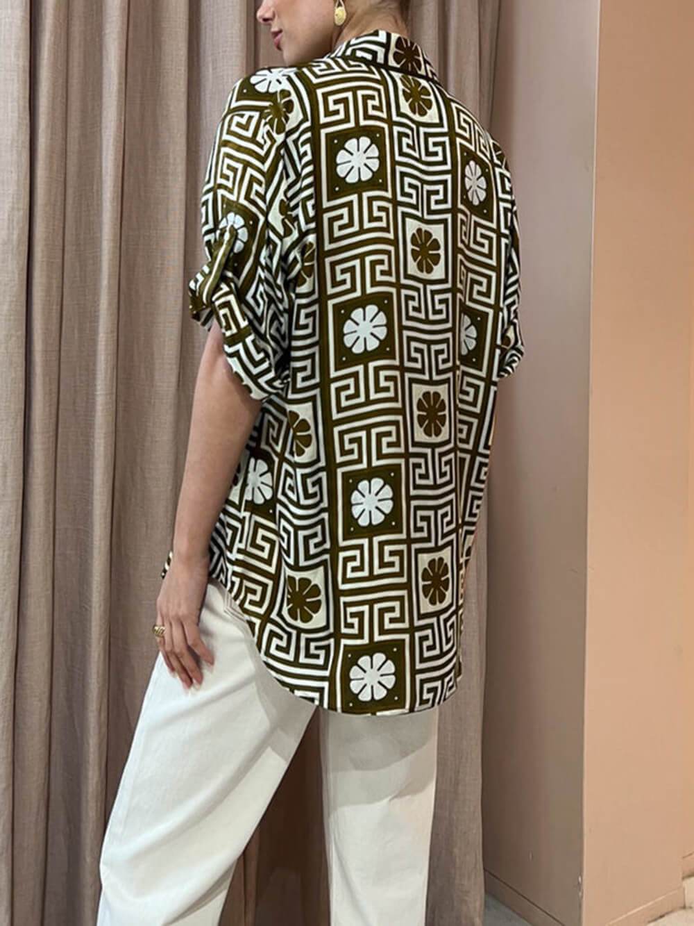Unique Pattern Print Loose Shirt - Threadford