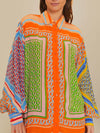 Colorful Unique Print Balloon Sleeve Button Loose Shirt - Threadford