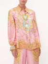 Special Print Fish Puff Sleeves Curved Neck Blouse - Threadford