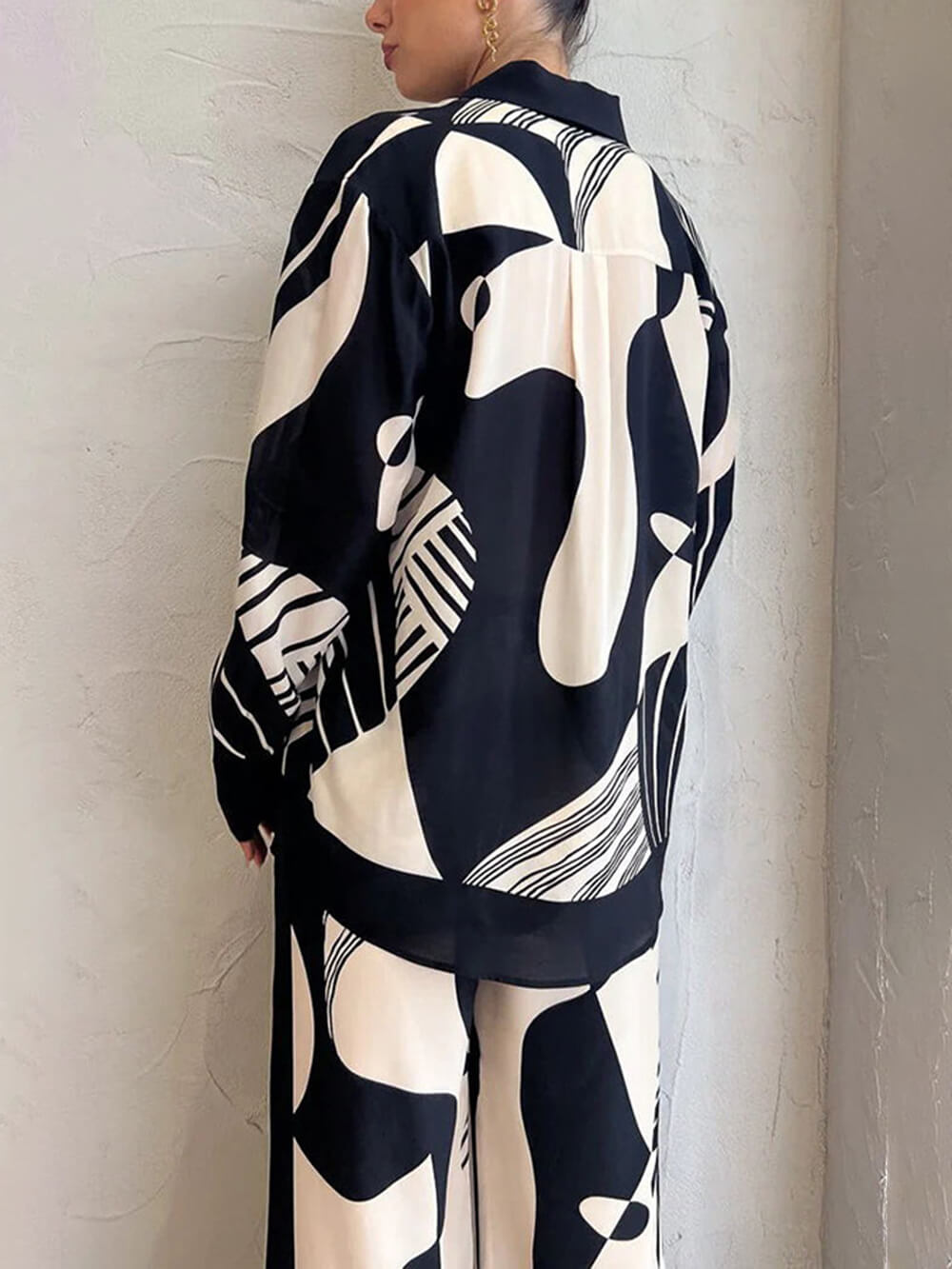 Trendy Graffiti Print Loose Wide Leg Pants Set - Threadford