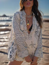 Unique Live By Water Satin Print Tassle Shirt and Elastic Waist Shorts Set - Threadford