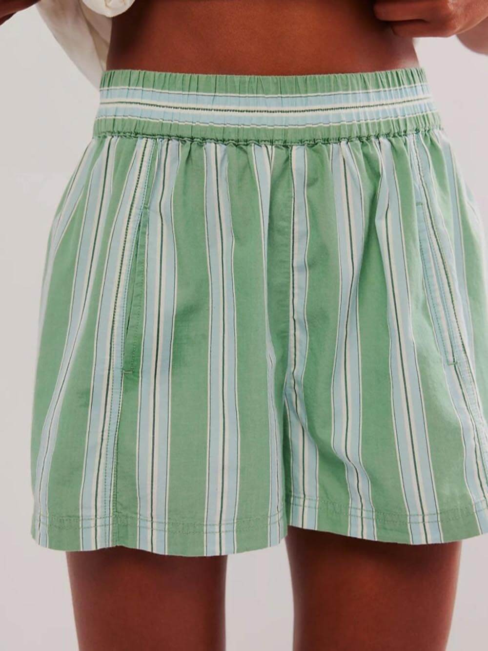 Loose Patchwork Striped Printed Shirt And Shorts Set - Threadford