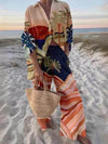 Unique Print Sunset Palms Relaxed Two-Piece Set - Threadford