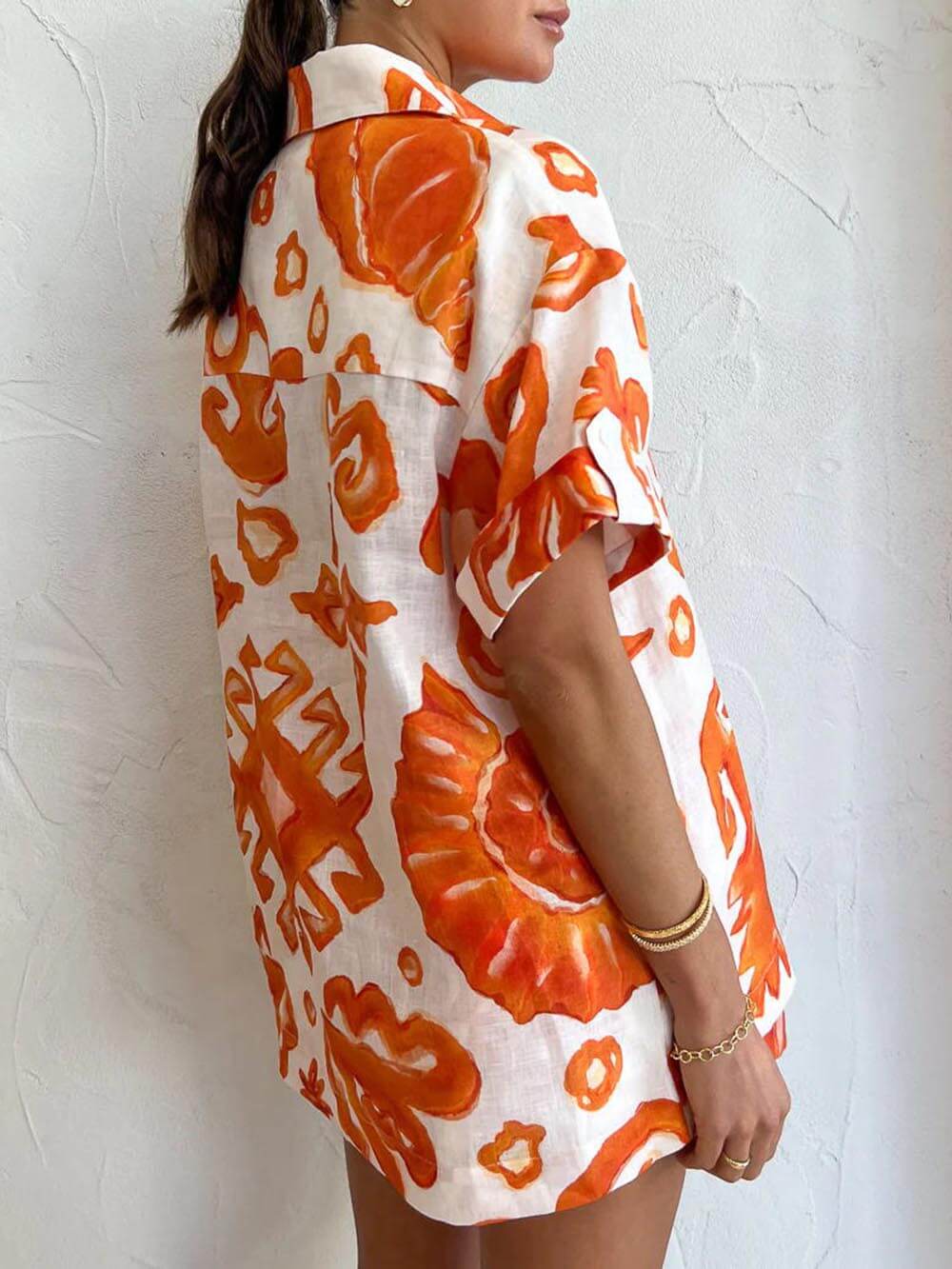 Unique Printed Shorts Lapel Loose Shirt Set - Threadford
