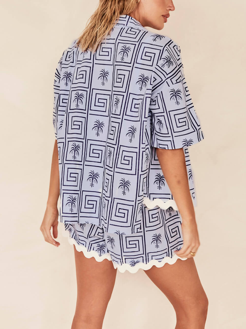 Shirt Collar Summer Botanical Print Vacation Casual Suit - Threadford