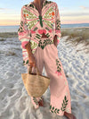 Sweet Summer Butterfly Floral Print Trousers Two-Piece Set - Threadford