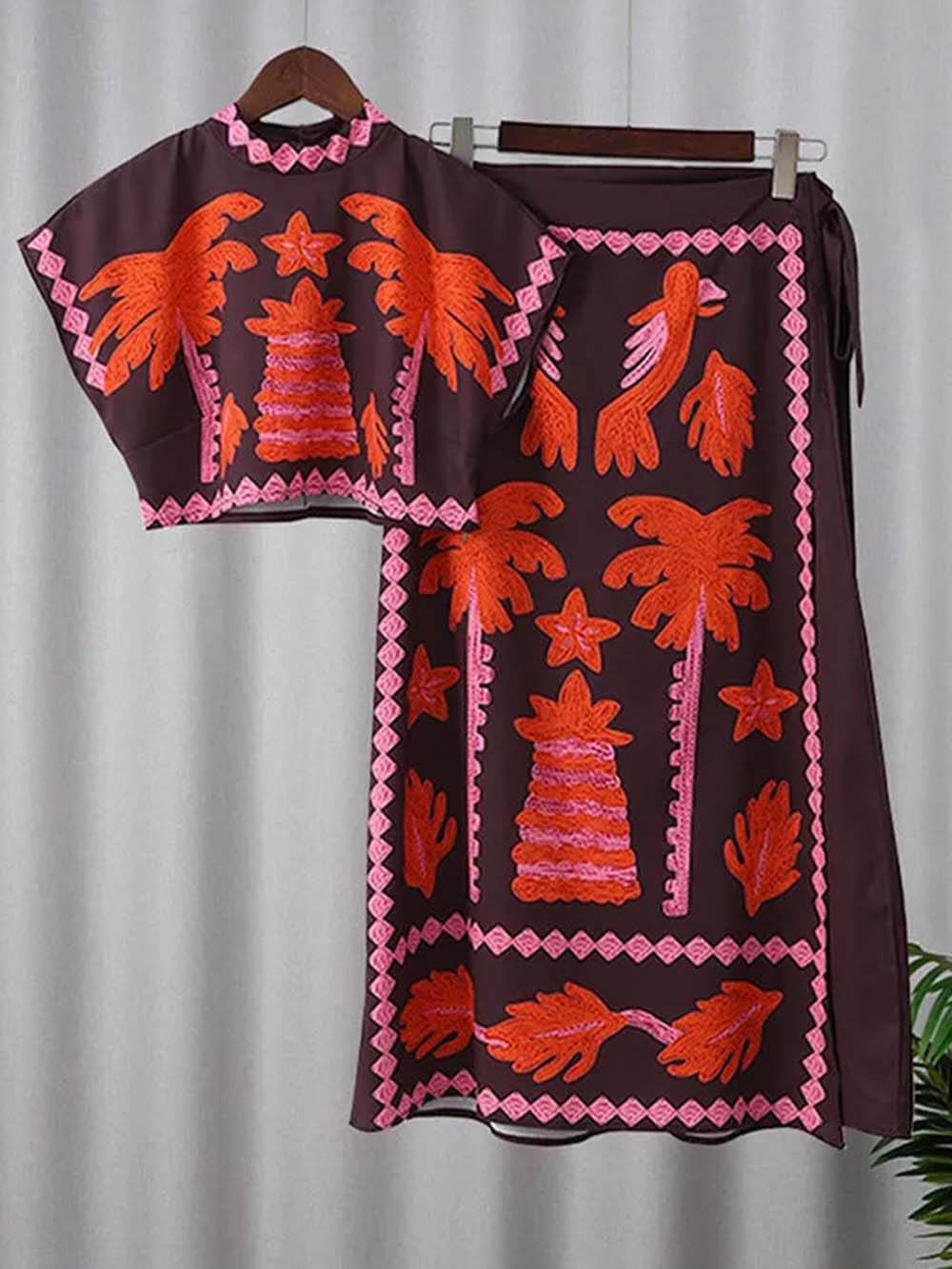 Fashionable Elegant High Waist Printed Short Sleeve Top and Skirt Set - Threadford