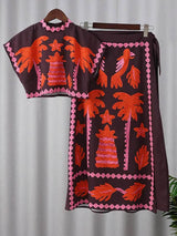 Fashionable Elegant High Waist Printed Short Sleeve Top and Skirt Set - Threadford