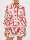 Unique Floral Print Wide Sleeve Shirt and Elastic Waist Pocketed Shorts Set - Threadford