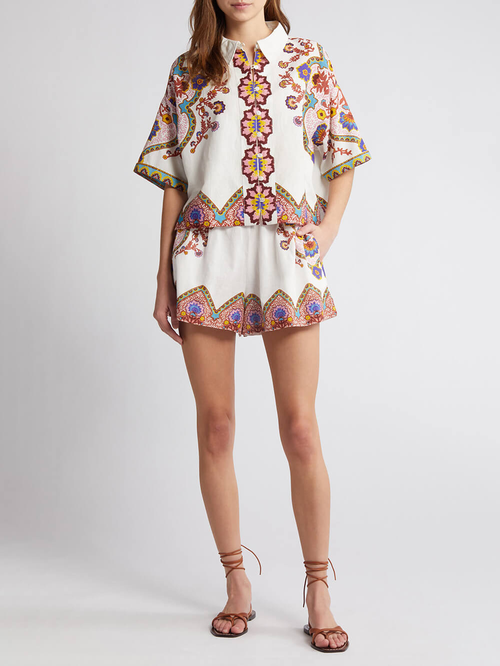 Ethnic Floral Print Shirt And Shorts Suit - Threadford
