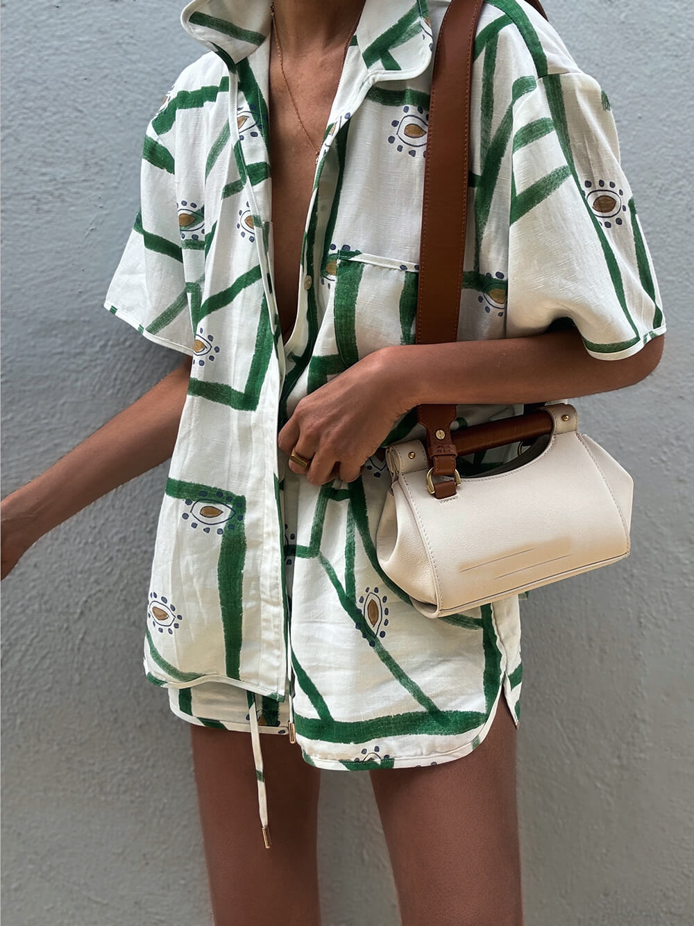 Unique Delicate Printed Loose Button Up Top Shorts Set - Threadford