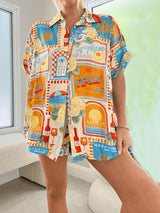 Sun Lounger Loose Printed Shirt Shorts Set - Threadford