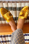 Yellow moccasins with faux suede strap and buckles - Threadford