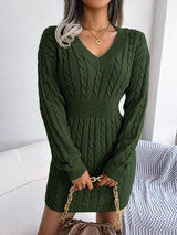 Bianca | Long-Sleeved V-Neck Cable-Knit Dress
