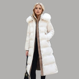 Qadira | Long Puffer Coat with Fur-Trimmed Hood