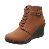 Faith | Wedge Ankle Boots with Lacing and Buckle Detail