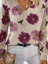 Una | Elegant Floral Pattern Knit Sweater