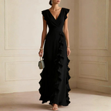 Scarlett | Women's V-Neck Ruffle Wrap Maxi Dress