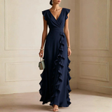Scarlett | Women's V-Neck Ruffle Wrap Maxi Dress