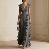 Scarlett | Women's V-Neck Ruffle Wrap Maxi Dress