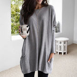 Elena | Women’s Longline Long Sleeve Sweater with Side Pockets