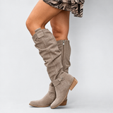 Wendy | Elegant Gathered Knee-High Boots with Side Zipper